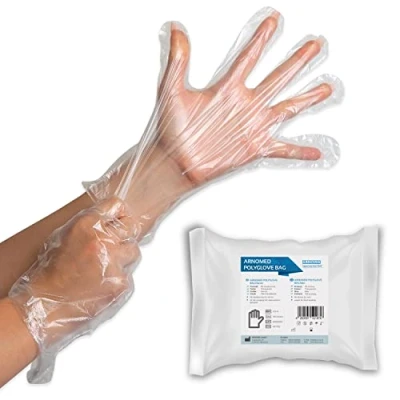 Image de ARNOMED gants jetables en PE pour hommes, 100 pcs gant jetable sacs, alimentaire de ménage transparents, plastique protection la coloration des cheveux, fins
