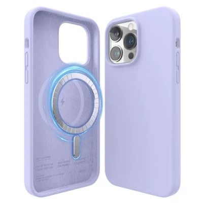 Afbeelding van elago Magnetische siliconen hoes compatibel met iPhone 14 Pro Max Case 17 cm en alle MagSafe accessoires, geïntegreerde magneten, hoogwaardige vloeibare hoes, beschermhoes (paars)