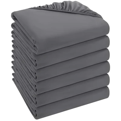 Afbeelding van Utopia Bedding Set van 6 hoeslakens, 90 x 200 cm, grijs, hoeslaken geborstelde microvezel, 35 cm diepe zak