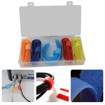 Afbeelding van Cheqo® 50 delige Klittenbandset Voor Huis &amp; Hobbygebruik 5 Kleuren 18cm x 2cm Kabelbinders Kabel Organiser