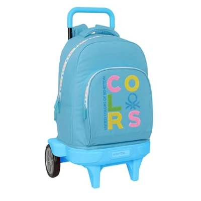 Afbeelding van Schoolrugzak met Wielen Benetton Spring Hemelsblauw 33 X 45 22 cm