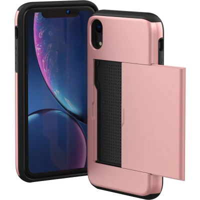Afbeelding van iMoshion Hoesje Geschikt voor iPhone Xr Ruimte 2 pasjes Backcover met pasjeshouder Rosé Goud
