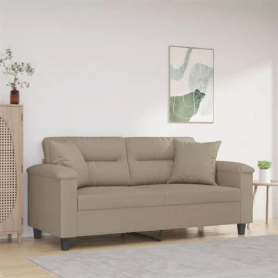 Afbeelding van vidaXL Tweezitsbank met kussens 140 cm microvezelstof taupe