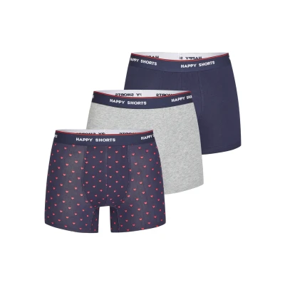 Afbeelding van Happy Shorts 3 PACK RED Heart MIX Onderbroeken, Heren, Maat: Small, Dark blue/grey