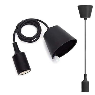 Afbeelding van LED Hanglamp Hangverlichting E27 Fitting Rond Mat Zwart Kunststof