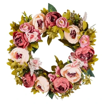 Image de VEVOR Couronne décorative artificielle rose 48,26 cm avec pivoines et hortensias