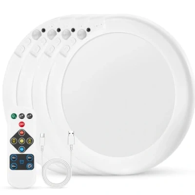 Afbeelding van Combuh Set van 4 plafondlampen met bewegingsmelder, oplaadbaar, 19,8 cm (7,5 inch), USB batterij, badkamerplafondlamp afstandsbediening