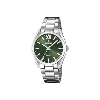 Afbeelding van Festina F20622 Boyfriend dameshorloge met zilverkleurige 316L roestvrijstalen kast en zilveren armband, Groen, Eén maat, Minimalistische sport