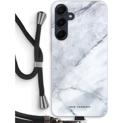 Afbeelding van Case Company® hoesje met Koord geschikt voor Samsung Galaxy A55 Witte marmer Telefoonhoesje Zwart Bescherming aan alle Kanten en Over de Schermrand