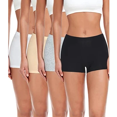 Image de wirarpa Lot de 4 caleçons boxeurs sécurité en coton anti frottement avec entrejambe pour femme, Noir/gris/blanc/beige, S