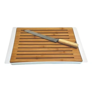 Afbeelding van TOTALLY ADDICT KA1630 Broodplank met houten mes, wit/zwart, 38 x 27 1,90 cm, willekeurige kleur