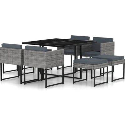 Afbeelding van vidaXL 9 delige Tuinset met kussens poly rattan grijs