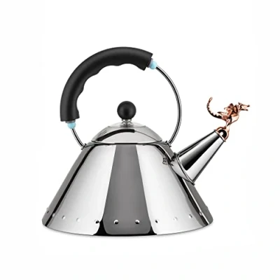 Image de Alessi 9093rex b bouilloire avec poignée sifflet reptile préhistorique acier inoxydable polyamide brillant noir métallisé cuivre