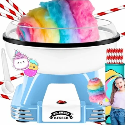 Afbeelding van KESSER® Suikerspinmachineset voor thuis, met 30 suikerspin sticks en maatlepels, retro Cotton Candy suikerspinmachine accessoires, hoogte 22 cm, 500 watt