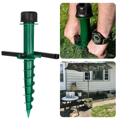 Afbeelding van Cheqo® Parasolstandaard voor in de Grond Parasolvoet Grondboor Parasol Parasolhouder Schroefmodel Grondanker Ook Droogmolen 2 Handvaten 22 33mm Staat Stevig