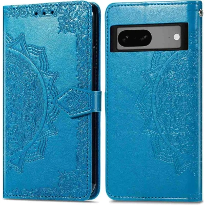 Afbeelding van iMoshion Hoesje Geschikt voor Google Pixel 7a Met Pasjeshouder Mandala Bookcase Turquoise