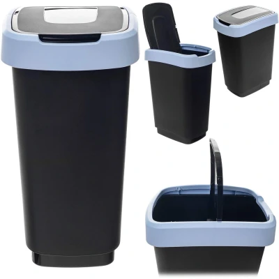 Afbeelding van KADAX Afvalemmer met kanteldeksel, kunststof, afvalscheidingssysteem, 25 liter, voor keuken en kantoor, blauw