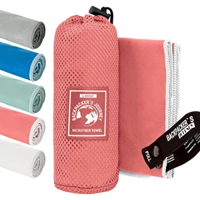 Afbeelding van Backpacker&#039;s Journey Microvezelhanddoeken, maat S, M, L, XL, set lichte reishanddoeken, sneldrogend, absorberend en antibacterieel