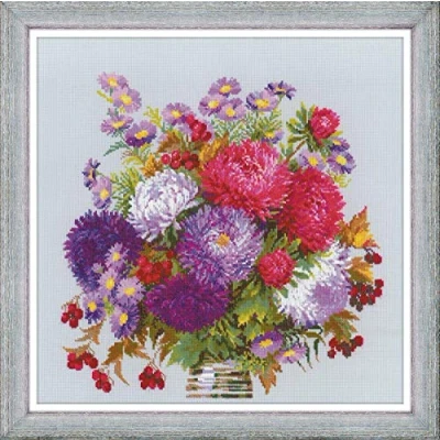 Afbeelding van Borduurpakket Boeket met Asters Riolis