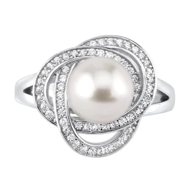 Afbeelding van SILVEGO Damesring van 925 sterling zilver met witte natuurlijke Parel en zirkonia, Zilver,