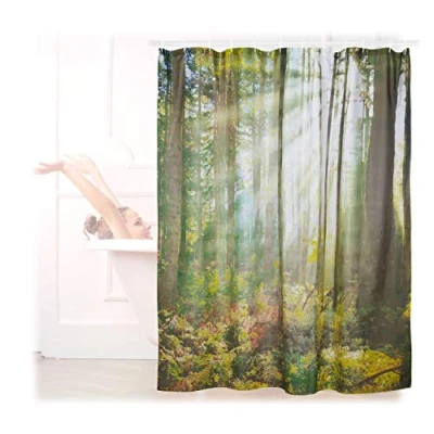 Afbeelding van Relaxdays Douchegordijn Bos 180x180cm Badkuipgordijn Anti schimmel Badkamer Gordijn