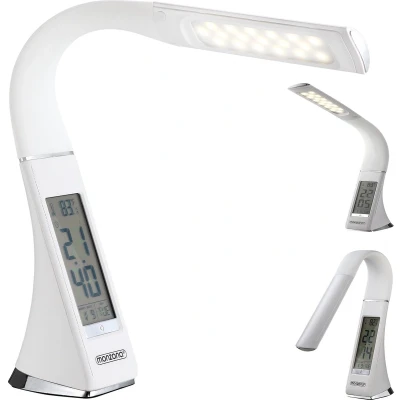 Afbeelding van LED tafellamp 4in1 lamp kalender klok thermometer wit
