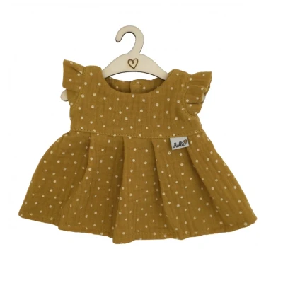 Afbeelding van Hollie poppenkleding jurkje stippen ochre 34 cm