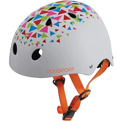 Afbeelding van Polisport Junior Triangles fietshelm kind Maat S (53 55cm) mat wit/oranje