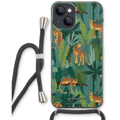 Afbeelding van Case Company® hoesje met Koord geschikt voor iPhone 13 Luipaard 2 Telefoonhoesje Zwart Extra Bescherming aan alle Kanten en Over de Schermrand