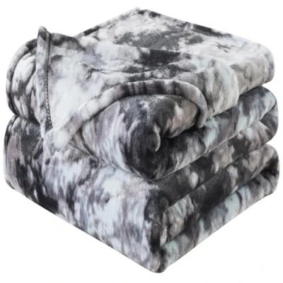 Afbeelding van HOZY Fleecedeken, 230 x 270 cm, batik grijs, zacht en warm, 350 g/m², flanel, dubbelzijdig, voor tweepersoonsbed of sofasprei