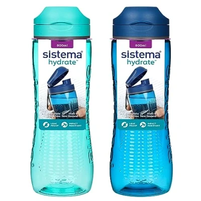 Afbeelding van Sistema Active Sports Set van 2 lekvrije waterflessen voor kinderen, Tritan kunststof, schokbestendig, BPA vrij, oceaanblauw, mintgroen