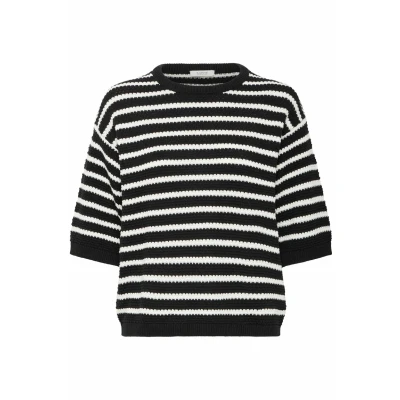Afbeelding van b.young Mikala Vafffel Tshirt print, Dames, Maat: Medium, Black mix