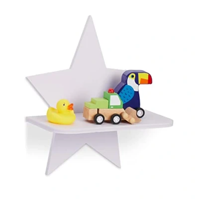 Afbeelding van Relaxdays wandplank kinderkamer ster wit wandrek plank babykamer zwevende