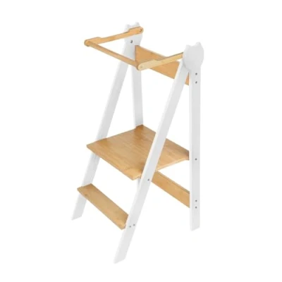 Afbeelding van leertoren Montessori vanaf 1 jaar, opstapkruk trap voor kinderen 88 x 45 cm koffiewit