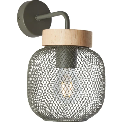 Afbeelding van Brilliant lamp Giada wandlamp olijfgroen/hout metaal groen 1x A60, E27, 40 W
