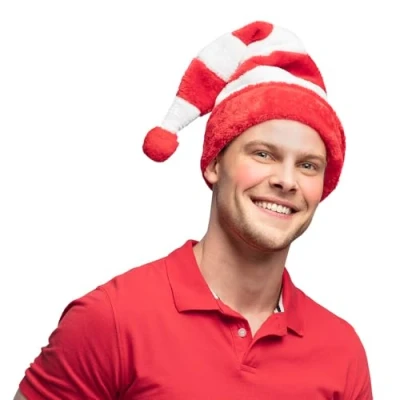 Afbeelding van Boland 13304 Pluche kerstmanmuts met pompon, elfen, kerstman, kerstman