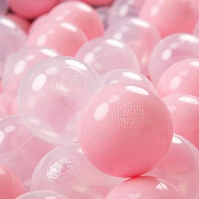 Afbeelding van KiddyMoon 700 ∅ 7cm kinderballen speelballen voor ballenbad baby plastic ballen made in eu, poeder roze/transparant