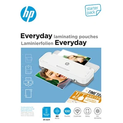 Afbeelding van HP 9158 Everyday Lamineerfolies Starter Set Lamineerhoezen voor Warm Lamineren DIN A4, A5, A6, visitekaartjes Transparant 80 Micron 100 Stuks