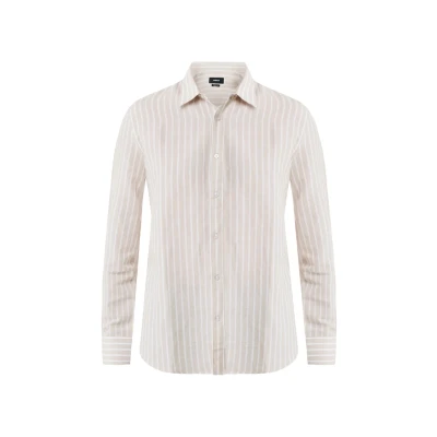 Afbeelding van Mexx Aiden Basic Linen Shirt Striped Greyish Sand Heren Maat S