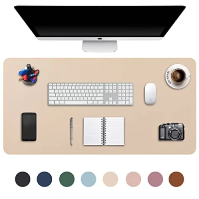 Afbeelding van Uitgebreide muismat, grote XXL, bureaumat, bureauonderlegger voor laptop, toetsenbord, muis, schrijfblok, PU leer, waterdicht + suède, antislip, 90 x 43 cm (beige)