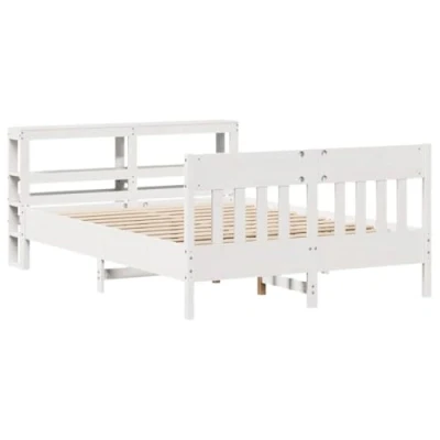 Afbeelding van Bedframe met hoofdbord massief grenenhout wit 140x200 cm