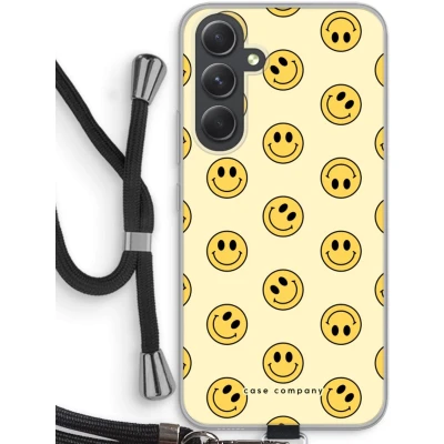 Afbeelding van Case Company® hoesje met Koord geschikt voor Samsung Galaxy A54 Smiley N2 Telefoonhoesje Zwart Bescherming aan alle Kanten en Over de Schermrand
