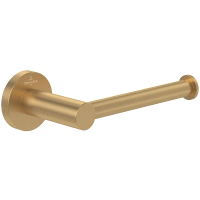 Afbeelding van Villeroy &amp; Boch Elements Tender toiletrolhouder zonder deksel, wandclosetrolhouder, zinken toiletrolhouder, ronde geborsteld goud