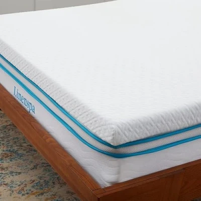 Image de Linenspa Surmatelas 150 x 190 cm Memoire de Forme 7cm Epaisseur Avec gel rafraîchissant et housse lavable à fermeture éclair Oeko Tex 2 personnes, Blanc