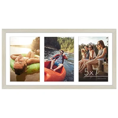 Afbeelding van Americanflat Collage fotolijst in de maat 20,3 x 40,6 cm met drie displays 12,7 17,8 van licht hout composiethout onbreekbaar glas, horizontale en verticale formaten voor muur