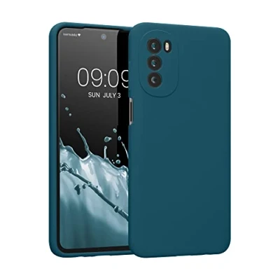 Afbeelding van kwmobile telefoonhoesje geschikt voor Motorola Moto G52 / G82 5G Hoesje met siliconen coating Smartphone case in petrol