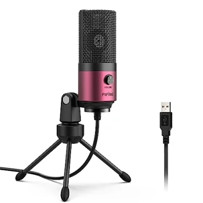 Afbeelding van FIFINE USB condensatormicrofoon voor studio opnames, pc microfoonsets met microfoonstandaard podcast, radio, opname, YouTube rood K669