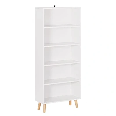 Afbeelding van WOLTU SK022ws Open boekenkast, boekenrek voor woonkamer, kantoor, opbergrek met houten poten en 5 vakken, wit, 60 x 24 144 cm