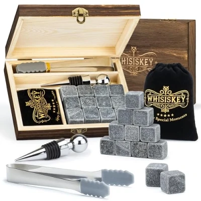 Afbeelding van Whisiskey Luxe Whiskey Stones Set 12 stuks Fluwelen Opbergzak Flessenstopper IJstang Herbruikbare IJsblokjes Natuursteen Stenen Voor Glazen Accessoires IJklontjes Steen Drank Koeler