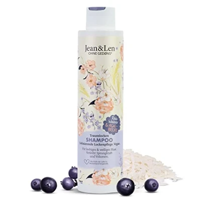 Afbeelding van Jean &amp; Len Dreamlocken Rijstwater acai shampoo voor krullend en golvend haar, geeft terugslag volume, fruitige bessengeur, haarshampoo zonder parabenen veganistische siliconen, 300 ml